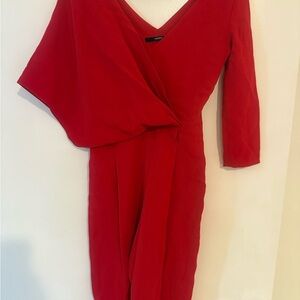 Uterque Red Dolman Sleeve V-Neck Gown